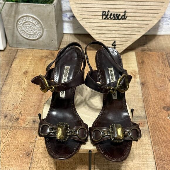 Manolo Blahnik brown leather high heel sandals - Picture 10 of 14